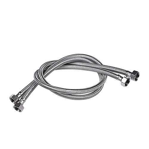 Vataler Faucet Line Connector Braided 304 Stainless Steel Supply Hose 1/2" I.P. Female Thread to 1/2" I.P. Female Straight Thread Faucet Hose Replacement (One Pair)