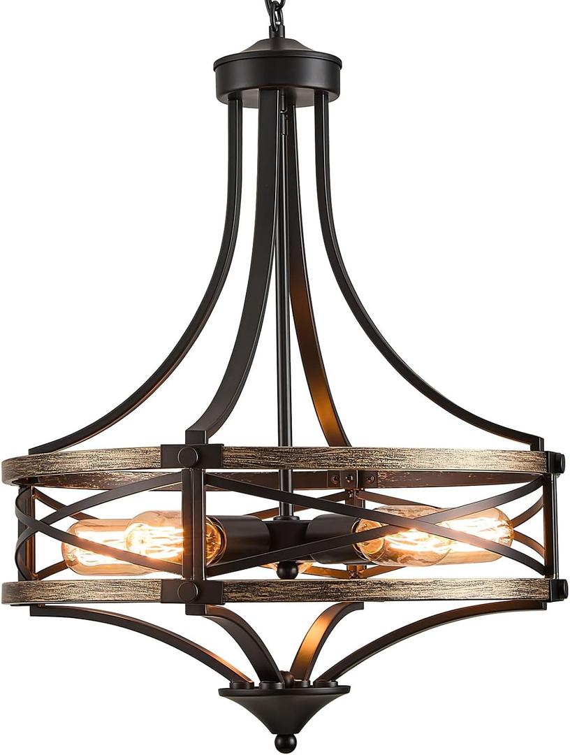 Farmhouse Dining Room Chandelier,5-Light Industrial Rustic Black Metal Farmhouse High Ceiling Pendant Light Fixtures for Living Room,Kitchen,Foyer,Bedroom