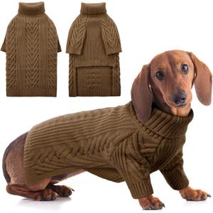 ASENKU Dog Sweater, Dog Sweaters for Medium Dogs, Warm Pullover Doggie KnitTurtleneck Warm Clothes for French Bulldog, Boston TerrierCoffee, L