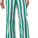 Womens Cropped Striped Jeans High Waisted Strechy Wide Leg Capri Jeans Straight Flare Ankle Denim Pants with Pockets (Large, Green)