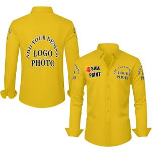 Custom Long Sleeve Shirts Bulk Personalized Work Shirt with Logo Picture Text Print Design Your own Button Down Shirt (XX-Large, Gold)