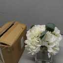 WELL KNOWN Fake Flowers in Vase, Hydrangea Ranunculus Artificial Flowers with Vase, Silk Faux Floral with Faux Water Arrangements Centerpiece for Office Dining Table Home Hotel Wedding Decor (White)