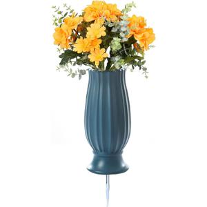 Cemetery Vases with Spikes,Grave Vases for Cemetery with Metal Spikes and Drainage Holes,Grave Flower Holder for Headstones Memorial Gifts Loss of Loved One (Blue)