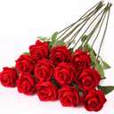 12PCS Realistic Red Silk Roses Bouquet, Artificial Flowers Fake Long Stem Roses, Fake Red Roses for Mother's Day, Home Decor & Wedding