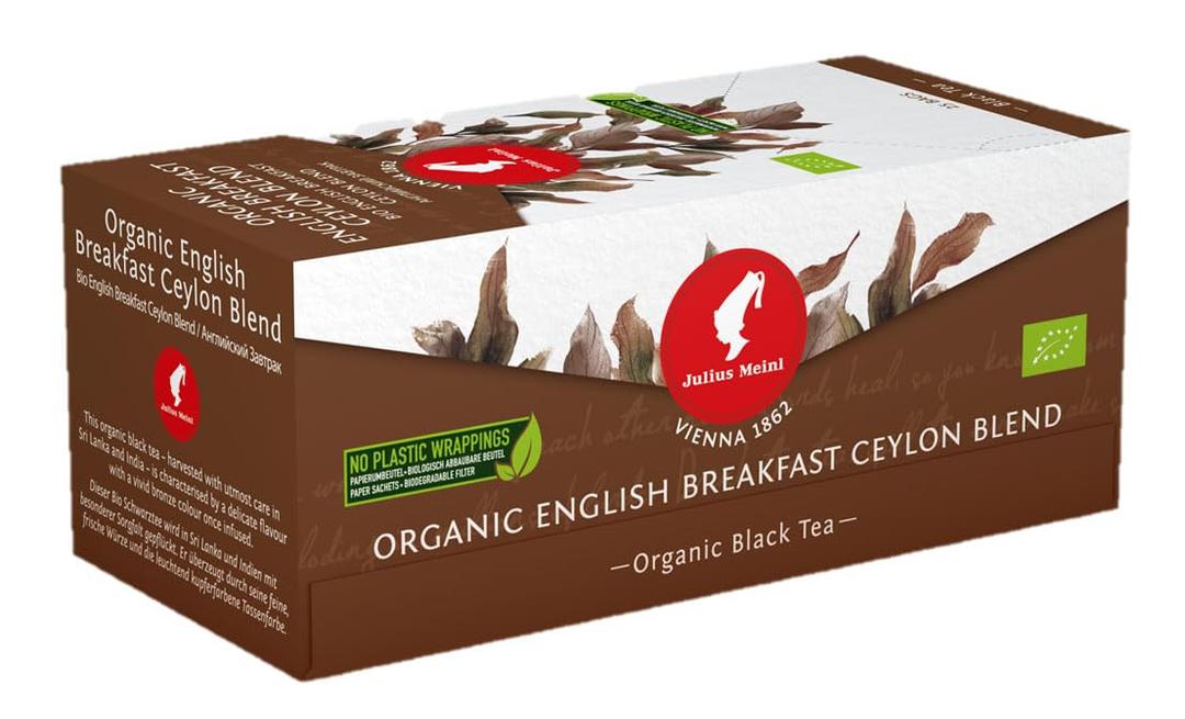 Julius Meinl Organic Ceylon English Breakfast Blend Black Tea 25 tea bags - Plastic Free Packaging & Biodegradeable Filter (Best By: 05/03/2028)