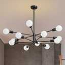 Modern Sputnik Chandeliers Light, 12-Light Black Chandeliers for Dining Room, E26 Height Adjustable Chandelier Ceiling Lighting Fixture for Farmhouse Kitchen Island Living Room Foyer