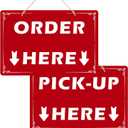 Order Here and Pick Up Here Signs,2 Pack Double-Sided Order Here Signs Pick Up Hers Sign with 4 Twines,Suitable for Restaurants, Cafes, and Bars,Bakery-12"x8"-Red,Acrylic