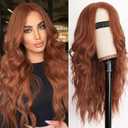 AISI HAIR Auburn Wigs for Women, Long Wavy Lace Hairline Middle Part Synthetic Heat Resistant Wig for Daily Party-26 Inch