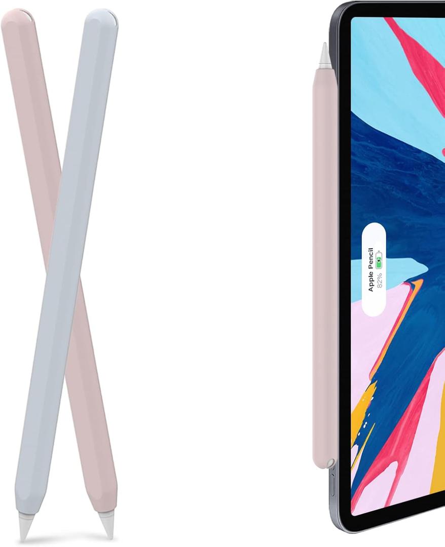 AhaStyle Silicone Case for Apple Pencil 2nd Generation & Apple Pencil Pro (2024) Sleeve Skin Ultra Thin Apple Pencil Protective Cover Compatible with Magnetic Charging and Double Tap (Blue, Pink) (2pcs Light Blue & Pink)