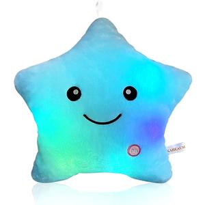 Creative Twinkle Star Glowing LED Night Light Up Plush Pillows Stuffed Toys Birthday Gifts for Kid Children Friends,Couch Bed Throw Pillows Decorative Light Blue Throw Pillow Covers