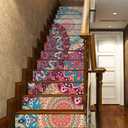 funlife 7PCS Boho Mandala Totem Peel and Stick Stair Riser Stickers, Self Adhesive Vinyl Staircase Riser Decals Decor for Steps, 39.37"X7.09" Multicolor Romany Floral Mandala