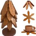 Premium Wooden Trivets, Kitchen Decor Tree Trivet for Pans & Plates & Cups, Dining-Table Pine Tree Decoration, Eco-Friendly & Easy Clean & Space-Saving (4 Leaf Foldable)