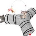 Tempcore 3 Way Collapsible Cat Tunnel for Indoor Cats, Pet Tunnel Bored Toys with Peek Hole & Ball for Puppy, Kitty, Kitten, Rabbit, Grey-Coin