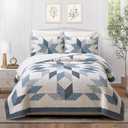 Bright Star Patchwork 3-Piece Quilt Set - Lightweight Coverlet Set, Floral Quilted Bedding Set with 2 Shams, All Seasons, Full Queen Size, Blue