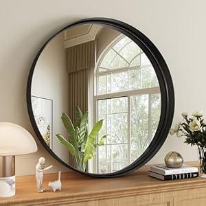 Furnbar Round Bathroom Mirror, 20 Inch Black Circle Mirror with Metal Deep Frame, Round Mirrors for Wall Decor, Vanity, Entryway, Living Room