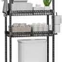 4-Tier Over The Toilet Storage, Bathroom Shelves with 6 Hooks, Metal Over Toilet Organizer with Adjustable Shelf and Basket, Freestanding Rack Space Saver for Bathroom, Laundry, Black