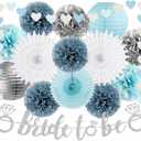 Bridal Shower Decorations Dusty Light Blue and Silver Bachelorette Party Decorations Bride To Be Banner Blue White Silver Heart Garland Paper Pom Poms Fans Lanterns for Wedding Shower Party Decor