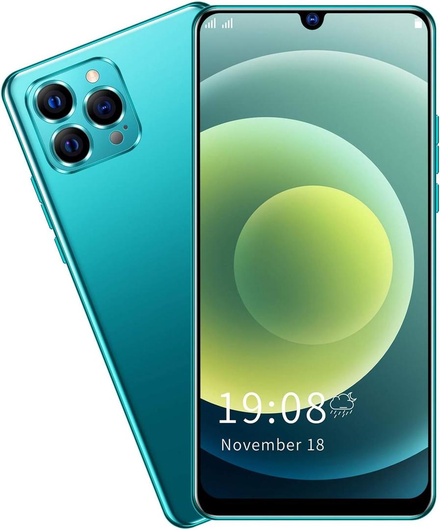 Unlocked Android Smartphone, 6.26in HD Screen Cell Phone, 2MP+2MP Camera 1GB + 8GB ROM Smartphone, Dual Card Dual Standby, Face Recognition, with +BT+FM+(Green)