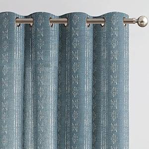 COLLACT Boho Curtains Linen Curtains Blue Geometric Striped Printed Drapes 96 Inches Long for Living Room Farmhouse Rustic Patterned Drapes Light Filtering Grommet Window Treatments 2 Panels Blue