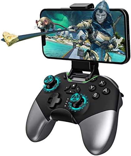 Bluetooth Controller for Switch/PC/iPhone/Android/Apple Arcade MFi Games/TV/Steam, Hall Effect Joysticks Wireless Game Controller Gamepad with/Phone Clip/Lock Speed/Macro/6-Axis Gyro/Dual Motors/Turbo Black
