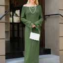 Wenrine Womens Fall Off The Shoulder Bodycon Sweater Dress 2025 Formal Long Sleeve Elegant Cocktail Party Maxi Dresses (Green)
