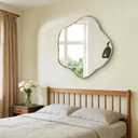 Irregular Round Mirror, 28" Scalloped Mirror with Gold Metal Frame, Modern Asymmetrical Wall Mirrors Decorative, Wavy Shaped Mirrors for Living Room Bathroom Bedroom Hallway Entryway