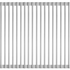 Roll Up Dish Drying Rack Over Sink, SUS304 Stainless Steel, Foldable 18-Tube Design, Gray, 13.8 x 17.7 Inch (Gray, Large)