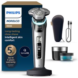 Philips Norelco Shaver i9000 Prestige, Wet & Dry Electric Shaver, Dark Slate Nova, SenseIQ Technology, Triple Lift & Cut System, 360 Rotating Dual SteelPrecision Blades, Charging Stand, XP9204/85 (Gray)