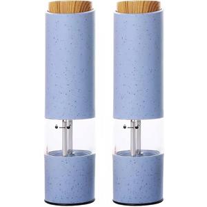 Battery Powered Electric Pepper Grinder and Salt Mill with One Handed Operation Adjustable Coarseness Gravity Automatic Pepper Mill Grinder(2 Pack),Blue
