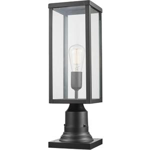 GLOBE Electric 44384 1-Light Outdoor Lamp Post Light Fixture with Base Adaptor, Matte Black, Clear Glass Inserts, Weather Resistant Exterior Lighting, Modern Security Lights, E26 Base