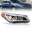 Headlights Assembly for 2015-2017 Hyundai Sonata SE/Sport/Limited/ECO, Passenger Side Halogen Headlamp with Bulbs Clear Lens Black Housing Amber Reflector, 1 PC, 92102-C2050 (Not for Hybrid)