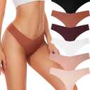 Seamless Thongs For Women V-waisted No Show Thong Seamless Panties Breathable Comfortable Underwear Womens 6-Pack (Black, M)