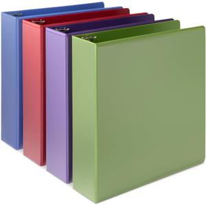 Amazon Basics 3 Ring Binder, 2 inch Round Rings, Holds 375 Sheets, Two Interior Pockets, Assorted Colors, 4-Pack