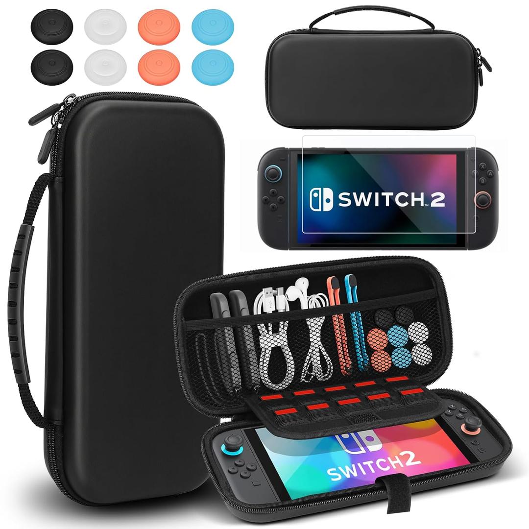 Old Canal Carrying Case for Switch 2, Switch 2 Travel Case with 10 Game Card Slots, Protective Hard Shell Carry Storage Cases for Switch 2 with Screen Protector, Thumb Grips