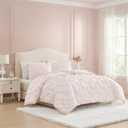 Laura Ashley - Twin/Twin XL Comforter Set, Satin Microfiber Bedding with Shams, Soft and Silky, Lightweight All-Season Comforter, Reversible Design, Solid Satin Pintuck Pink
