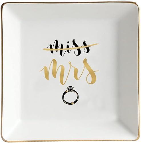 COLLECTIVE HOME - Ceramic Jewelry Tray, Gift for Bridal Shower, Decorative Jewelry Dish for Rings Earrings Necklaces Bracelet Watch Keys (Square)
