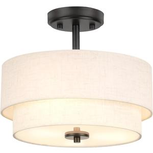 Edwarmlux 3-Light Semi Flush Mount Ceiling Light Fixture, 12.6" Black Drum Light with White Fabric Shade,Modern Close to Ceiling Light for Living Room Bedroom Dining Room Kitchen Hallway Entry Foyer