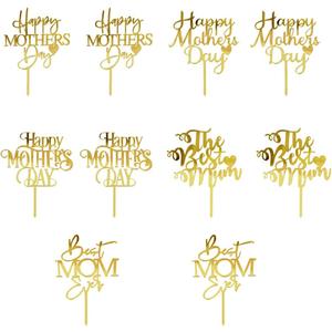 4 x 10 Pack Acrylic Gold Mother's Day Cake Topper,Mother's Day Mom's Birthday Party Dessert Decoration Supplies