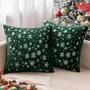 MIULEE Set of 2 Christmas Decorative Throw Pillow Covers Soft Faux Fur Winter Pillow Covers with Silver Snowflake Glitter Holiday Festival Pillowcases for Couch Sofa Bed, 2020inch, Dark Green
