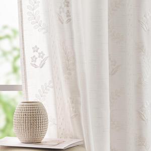 jinchan Linen Curtains for Bedroom Floral Curtains 96 Inch Length Linen Blend White Embroidered Drapes Farmhouse Flower Patterned Drapes for Living Room Window Treatments Set 2 Panels (50"W x 96"L (Pack of 2), Floral White)