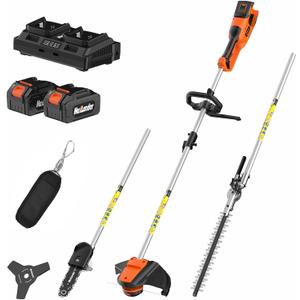 MAXLANDER 40V Hedge Trimmer, Weed Wacker Cordless, 8" Electric Pole Saw and Brush Cutter Blade, 4-in-1 Multi Garden Tools with 2 * 20V 4Ah Battery and 1*Charger