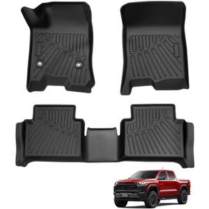 Powerty Floor Mats for 2023-2025 2026 Chevy Colorado/GMC Canyon Accessories, All Weather Car Liners TPE Truck Mats, 1st & 2nd Row Black