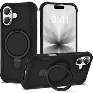 Compatible with iPhone 17 Case 6.3'' with Magnetic Ring Stand [Military Drop Protection][Compatible with MagSafe] Shockproof 17 Phone Case for Men Wowen,Black