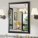 28x36 Inch Black Bathroom Mirror for Wall, Thick Metal Framed Rectangle Mirrors for Over Sink, Bedroom, Living Room, Entryway, Anti-Rust, HD Tempered Glass