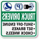 Truck Drivers Sign: Shut-Off Engine, Set Brakes, Wheel Chocks (Reverse Legend) Square Shape 12x12 Inch Metal Sign for Yard, Fence, or Gate