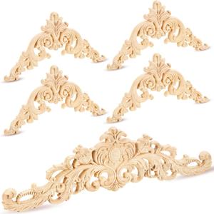 Yalikop 5 Pieces Wood Appliques and Onlays Wood Appliques for Furniture Decorative Wooden DIY Carved Onlay for Bed Door Cabinet Wardrobe Furniture Decoration(Small Size) (Delicate)