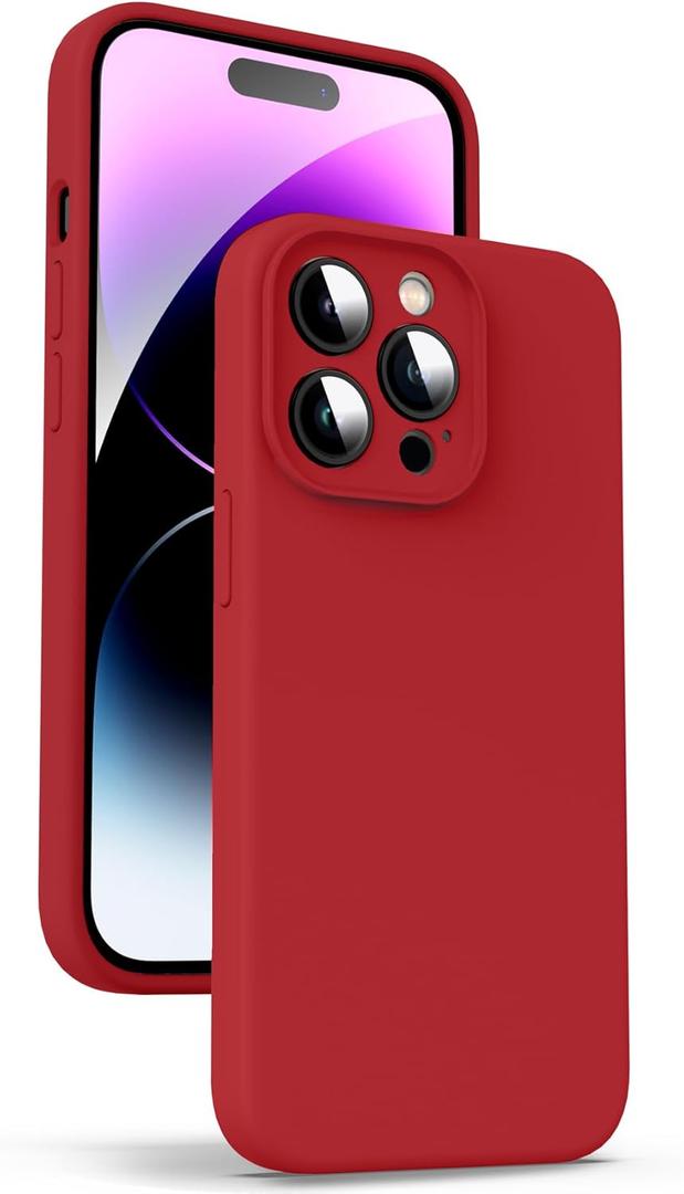 Supdeal Liquid Silicone Case for iPhone 14 Pro, [True Liquid Silicone] [Anti Fingerprint] 4 Layer Phone Case Protective Cover, Full Coverage Around Camera & Built-in Microfiber, 6.1", Red