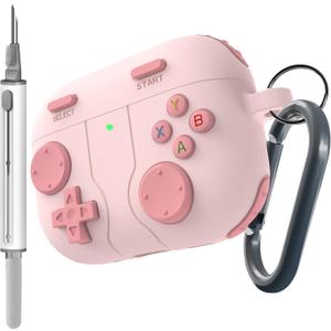for AirPods Pro 3 Case(2025) DamonLight Game Case Shock-Proof Protective Silicone with Cleaning Pen and Keychain Accessories for Apple Airpods Pro 3rd Generation (Pink)
