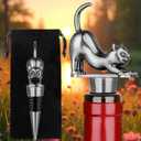 LKKCHER Cat Bottle Stopper, Cat Decorative Gifts for Kitty Lovers Women Men, Birthday Fathers Day Christmas Gifts for Women Men, Silver Saver with Bag