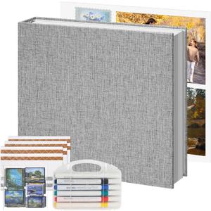 Vienrose Photo Album Scrapbook, 3 Ring 12" x 12" Linen Cover Kraft Paper Memory Book with 50 Sheets 100 Pages, Scrapbook Set for Wedding, Anniversary, Family, Travel, Grey
